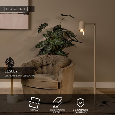 Lucide LESLEY - Stehlampe Mit Leselampe - 1xGU10 - Taupe